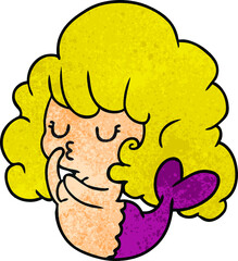 textured cartoon of cute kawaii mermaid girl