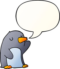 cartoon penguin and speech bubble in smooth gradient style