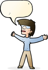 cartoon woman wearing glasses with speech bubble
