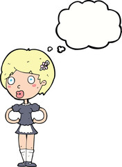 cartoon woman in french maid outfit with thought bubble