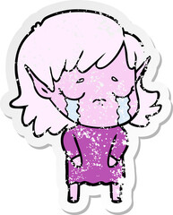 distressed sticker of a cartoon crying elf girl