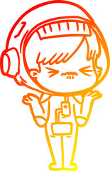 warm gradient line drawing confused cartoon space girl