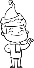 happy line drawing of a man wearing santa hat