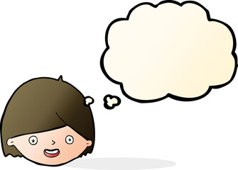 cartoon happy face with thought bubble