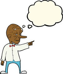 cartoon old man pointing with thought bubble