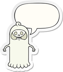 cartoon spooky skull ghost and speech bubble sticker