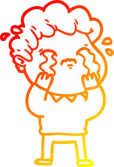 warm gradient line drawing cartoon man crying