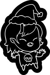 cartoon icon of a laughing vampire girl wearing santa hat