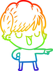 rainbow gradient line drawing cartoon woman talking