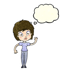 cartoon pretty girl with thought bubble