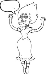 speech bubble cartoon vampire girl with bloody mouth