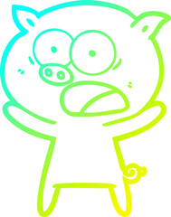 cold gradient line drawing cartoon pig shouting