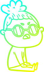 cold gradient line drawing cartoon annoyed woman