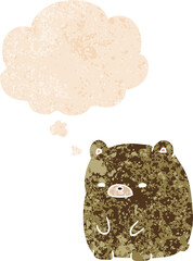 cartoon sad bear and thought bubble in retro textured style