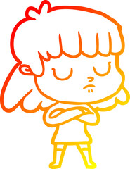 warm gradient line drawing cartoon indifferent woman