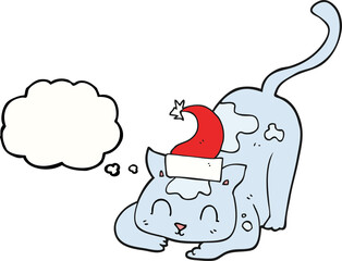 thought bubble cartoon cat wearing christmas hat