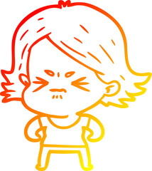 warm gradient line drawing cartoon angry girl