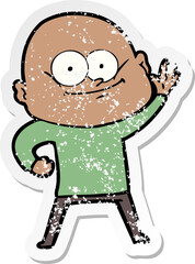 distressed sticker of a cartoon bald man staring