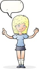 cartoon woman explaining idea with speech bubble