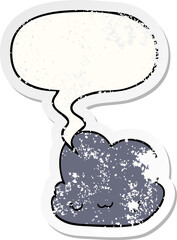 cute cartoon cloud and speech bubble distressed sticker