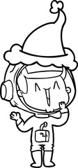 laughing line drawing of a astronaut wearing santa hat