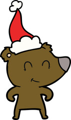 female bear line drawing of a wearing santa hat
