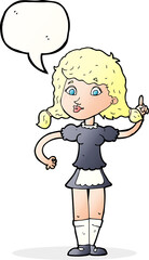 cartoon pretty maid woman with speech bubble