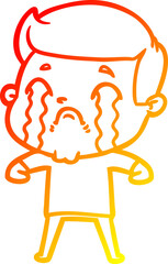 warm gradient line drawing cartoon man crying