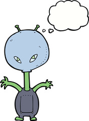 cartoon space alien with thought bubble