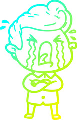 cold gradient line drawing cartoon crying man