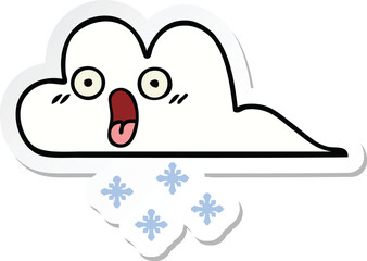 sticker of a cute cartoon shocked snow cloud