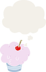 cartoon cupcake and thought bubble in retro style