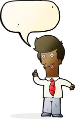 cartoon office man with crazy idea with speech bubble