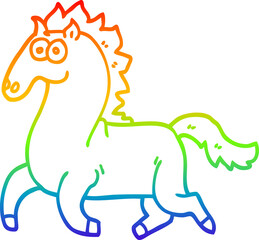 rainbow gradient line drawing cartoon running horse
