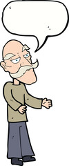 cartoon old man with mustache with speech bubble