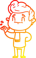 warm gradient line drawing happy cartoon man