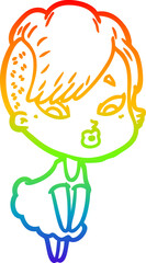 rainbow gradient line drawing cartoon surprised girl