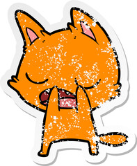 distressed sticker of a talking cat cartoon