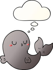 cute cartoon whale and thought bubble in smooth gradient style