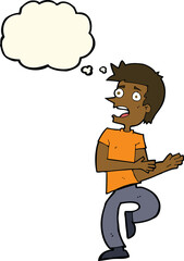 cartoon stressed out man with thought bubble