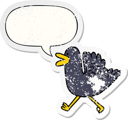 cartoon duck running and speech bubble distressed sticker