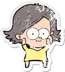 distressed sticker of a happy cartoon girl