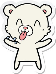 sticker of a rude cartoon polar bear sticking out tongue