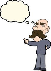 cartoon annoyed old man pointing with thought bubble
