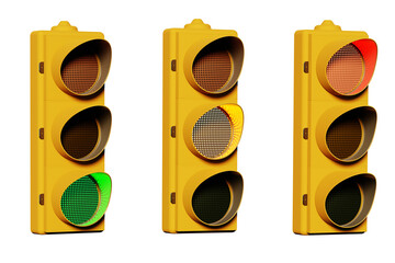 Traffic light isolated on transparent background. 3D Render
