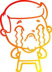 warm gradient line drawing cartoon man crying