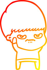 warm gradient line drawing annoyed cartoon boy