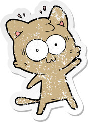 distressed sticker of a cartoon surprised cat