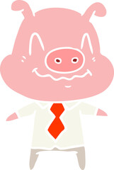 nervous flat color style cartoon pig boss