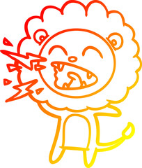 warm gradient line drawing cartoon roaring lion